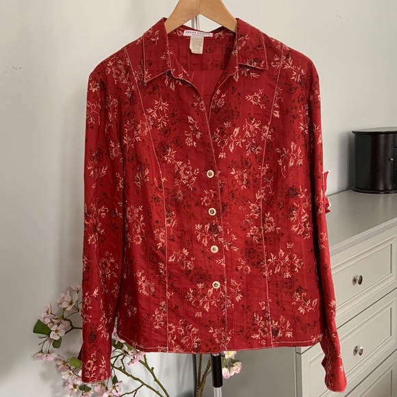 MAXI SKIRT & BLOUSE SET / COTTON / RED FLORAL / VINTAGE / BOHO / MED - LG - Picture 2 of 13